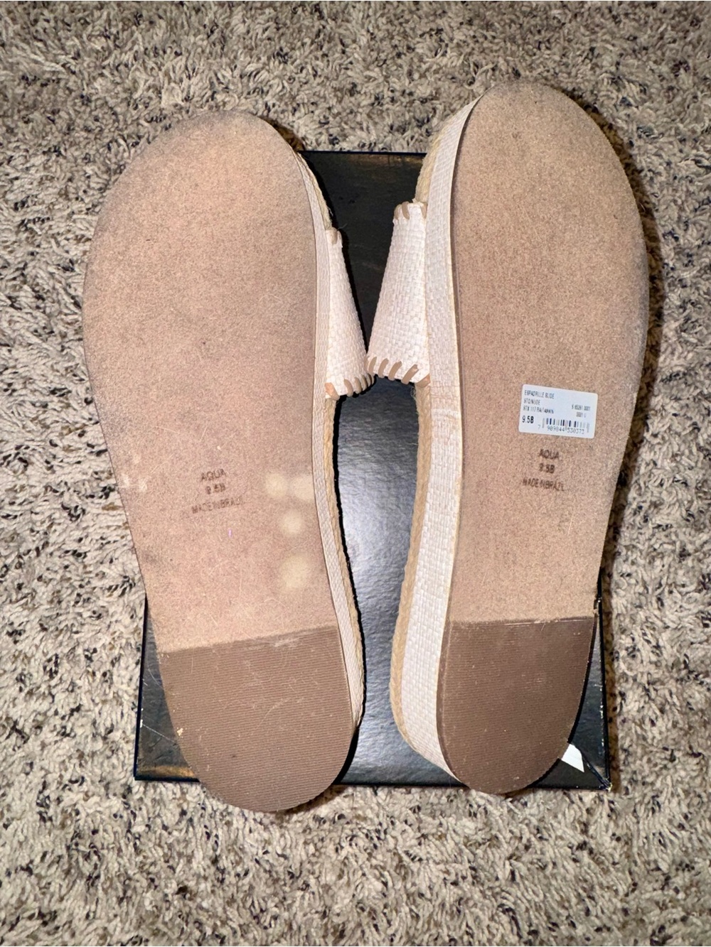 AQUA Raffia Espadrille Slide Sandals Tan/White Jute Insole Women's 9.5B - Picture 4 of 5